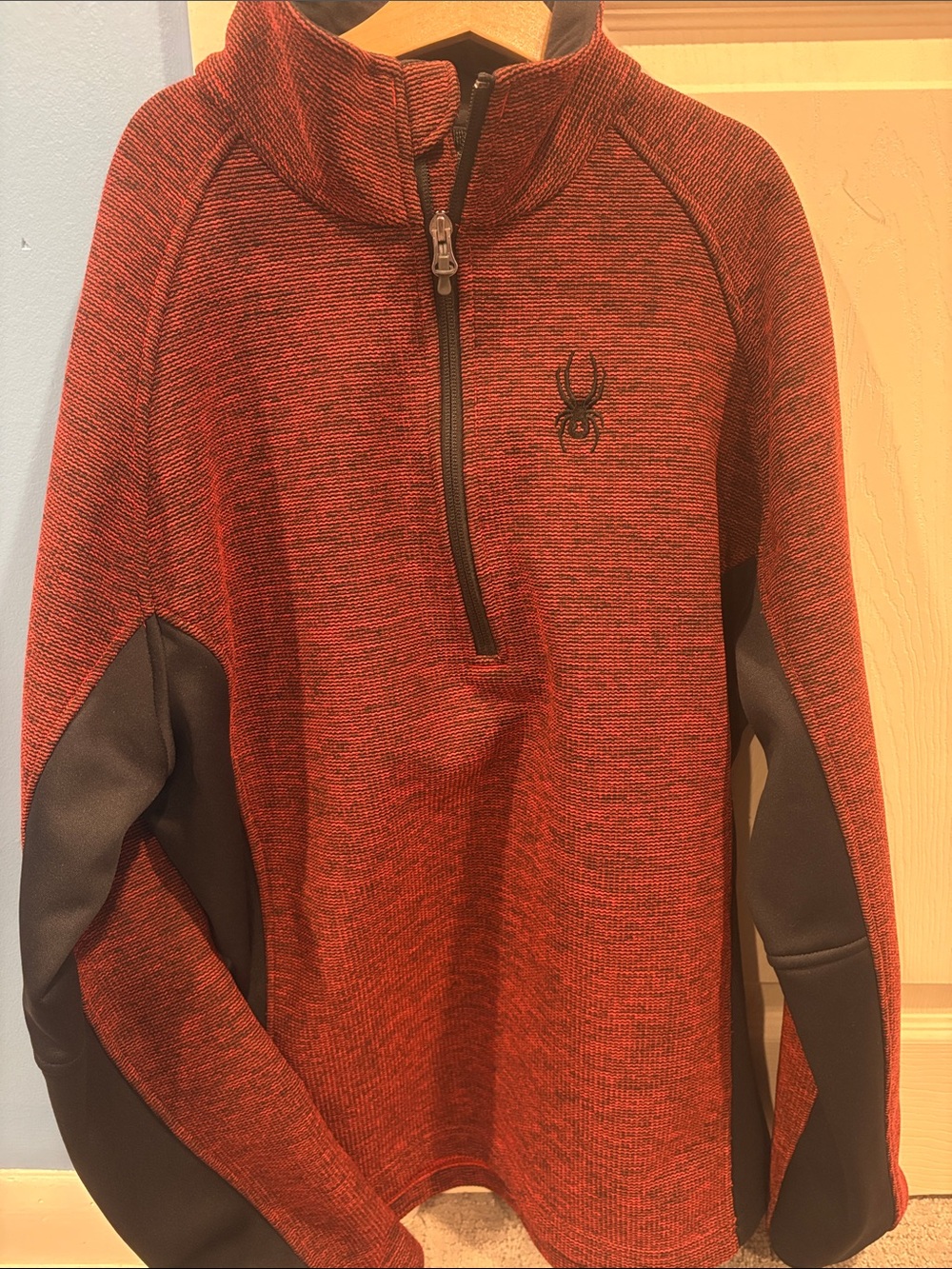 Spyder Men's Red Heather Quarter-Zip Sweater with Black Panels